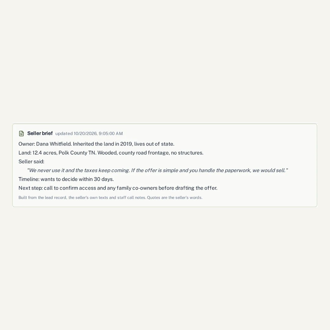 A seller brief with the next step